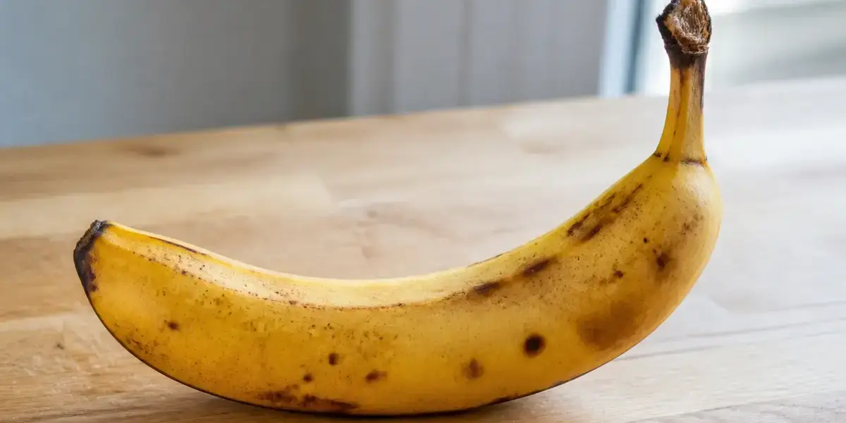 Une banane mûre posée sur une table en bois chez Maviehealthy.com