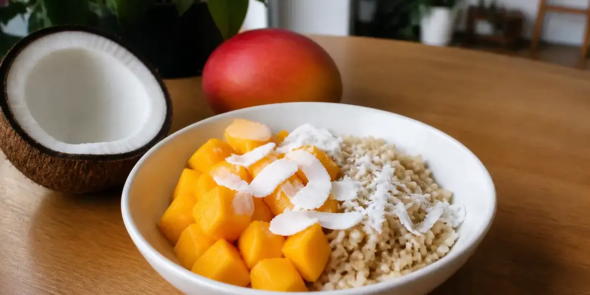 Bol de noix de coco et mangue pour un petit déjeuner sur maviehealthy.com